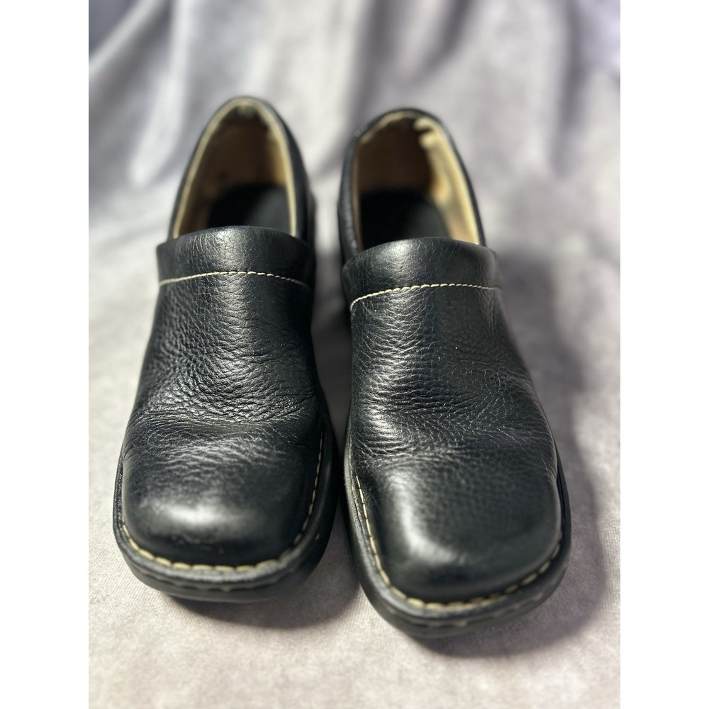 Børn Black Leather Comfort Clogs Women's Size 7 Slip On Wedge Nurse Shoes